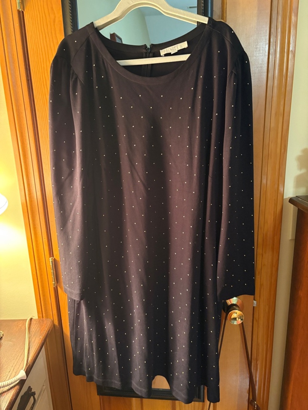 LOFT Black Long-Sleeve Dress with Subtle Silver Dots